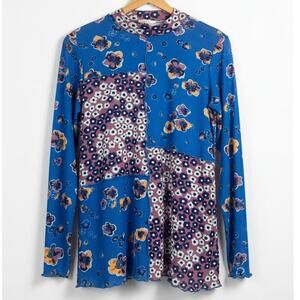 Logo Layers Womens M Y2K 90s Artsy Maximalist Whimsigoth Sheer Mesh Floral Top‎